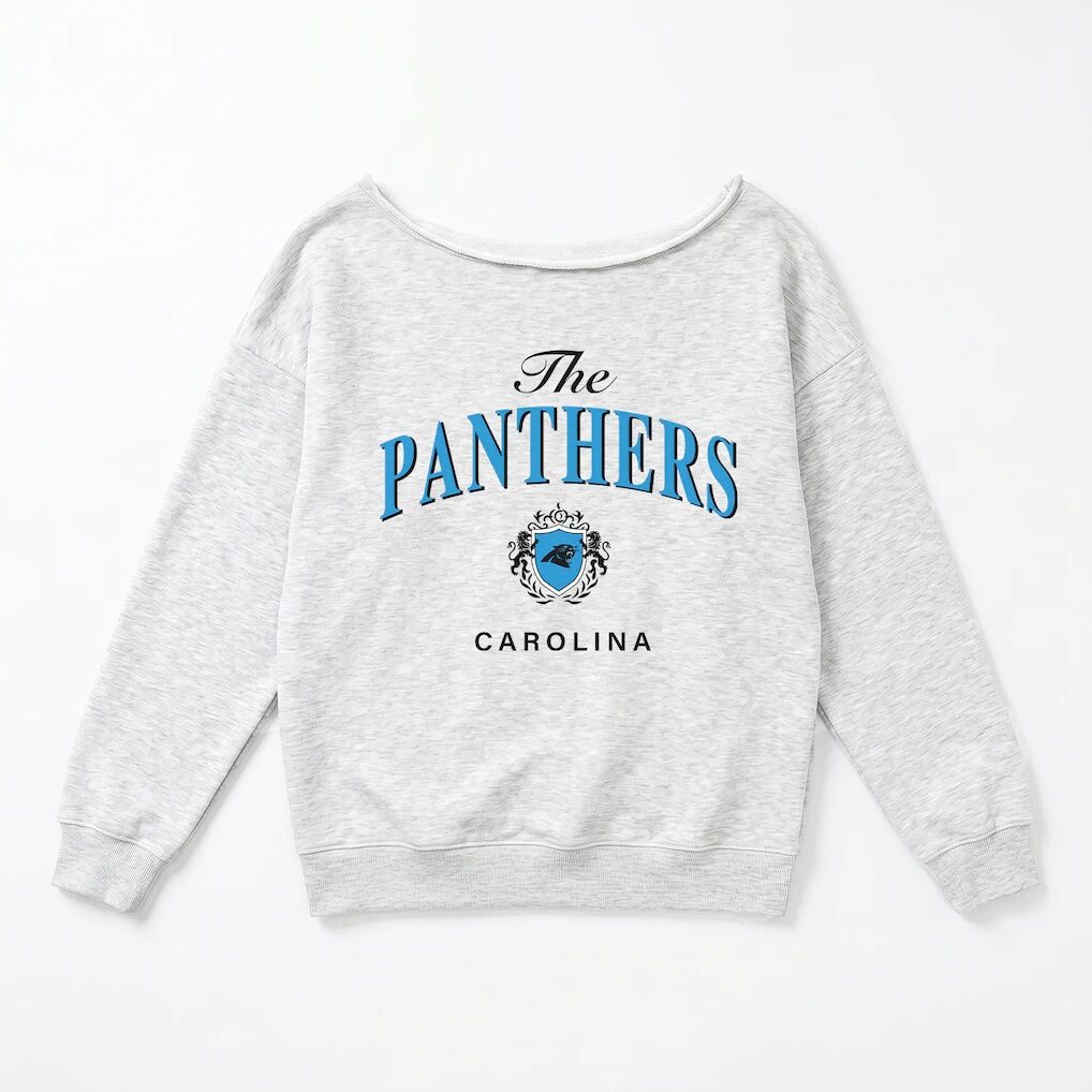 Carolina Panthers Gameday Couture Women's Offsides Energy Off-Shoulder Sweatshirt - Ash