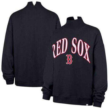 Boston Red Sox '47 Women's Oversized Vantage Mock Neck Sweatshirt - Navy - Front View