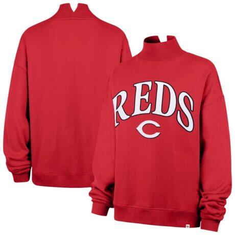 Cincinnati Reds '47 Women's Oversized Vantage Mock Neck Sweatshirt - Red - Front View