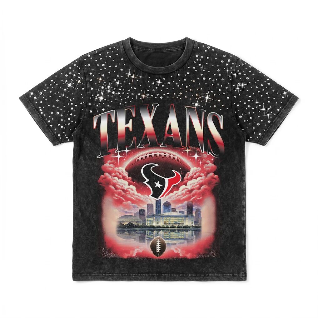 Houston Texans Gameday Couture Women's  Sky's the Limit Washed Micro Rhinestone T-Shirt