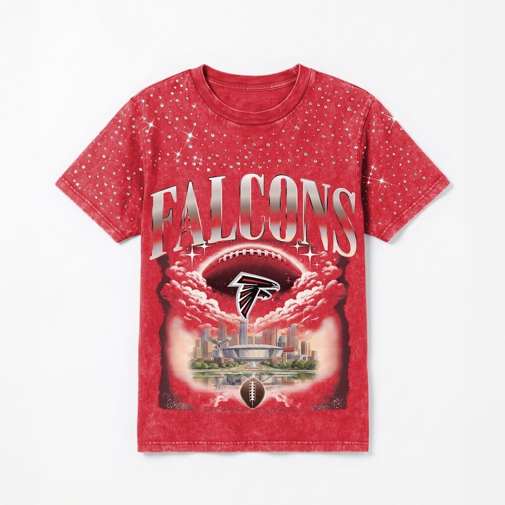 Atlanta Falcons Gameday Couture Women's  Sky's the Limit Washed Micro Rhinestone T-Shirt