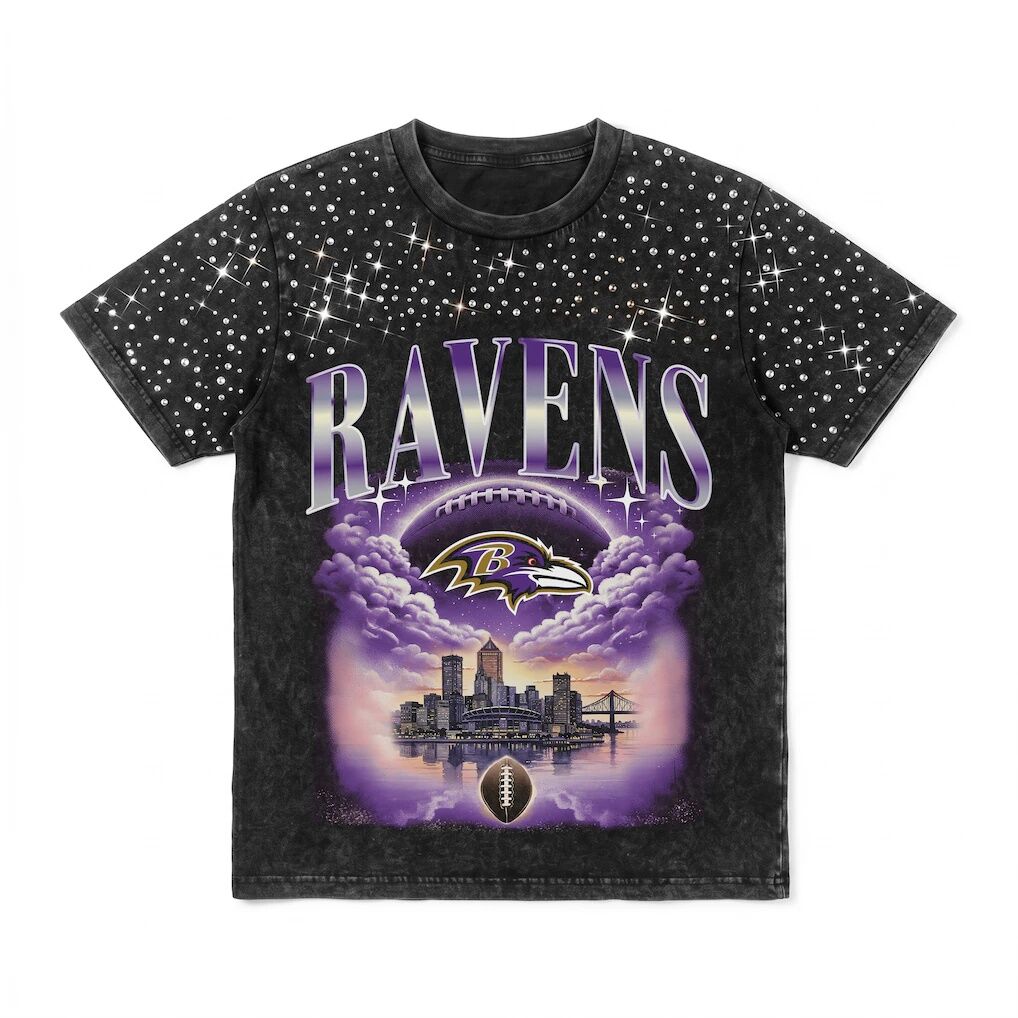 Baltimore Ravens Gameday Couture Women's  Sky's the Limit Washed Micro Rhinestone T-Shirt