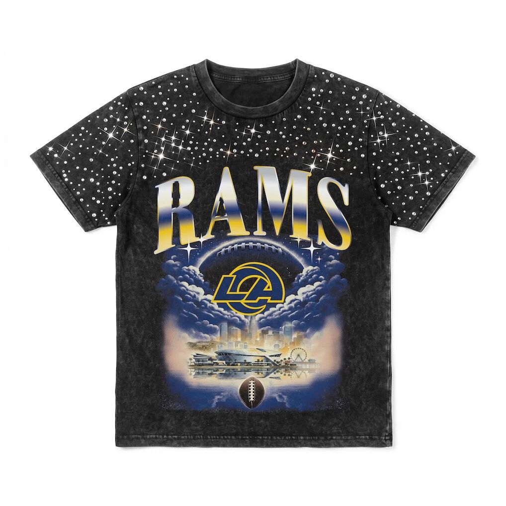 Los Angeles Rams Gameday Couture Women's  Sky's the Limit Washed Micro Rhinestone T-Shirt
