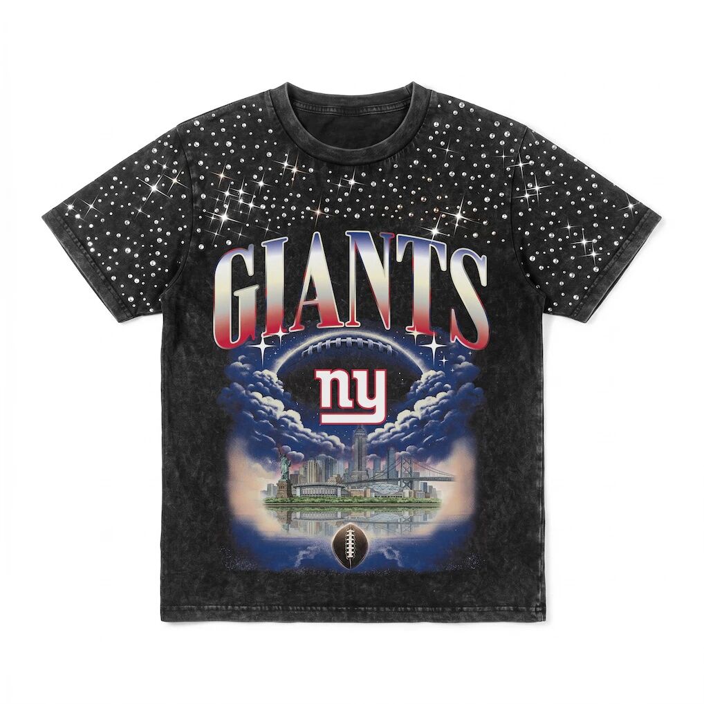 New York Giants Gameday Couture Women's  Sky's the Limit Washed Micro Rhinestone T-Shirt