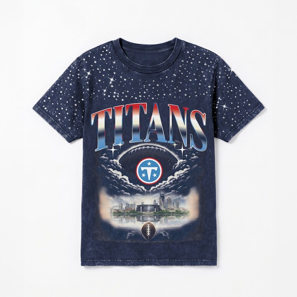 Tennessee Titans Gameday Couture Women's  Sky's the Limit Washed Micro Rhinestone T-Shirt