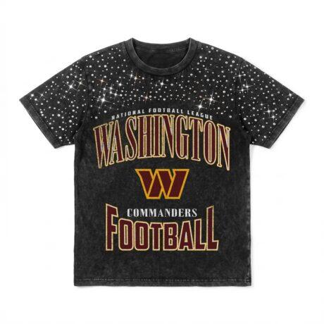 Washington Commanders Gameday Couture Women's In the Zone Washed Micro Rhinestone T-Shirt - Black - Front View