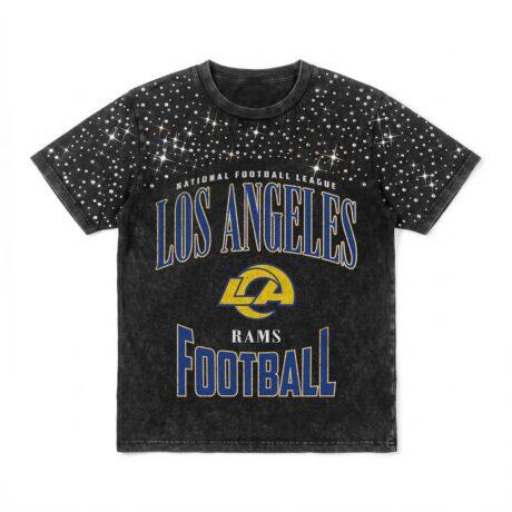 Los Angeles Rams Gameday Couture Women's In the Zone Washed Micro Rhinestone T-Shirt - Black - Front View
