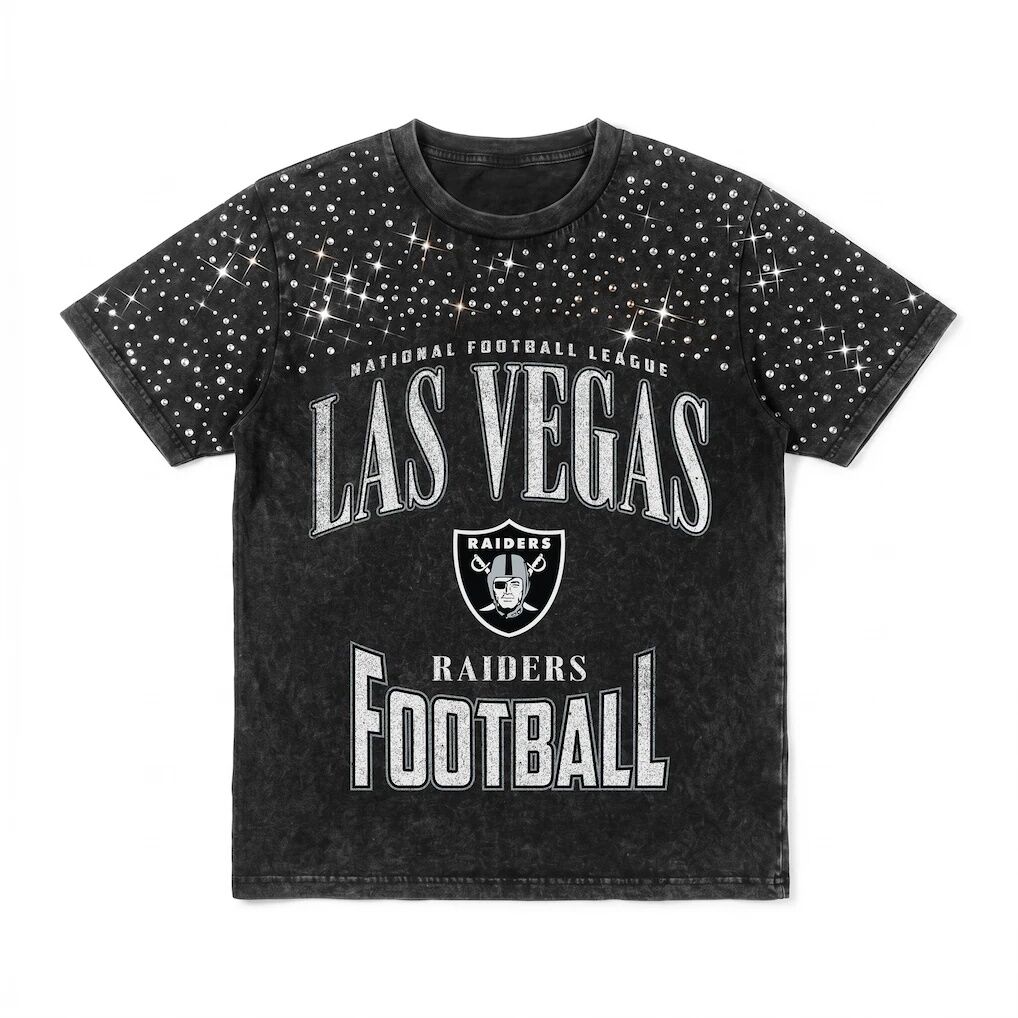 Las Vegas Raiders Gameday Couture Women's  In the Zone Washed Micro Rhinestone T-Shirt