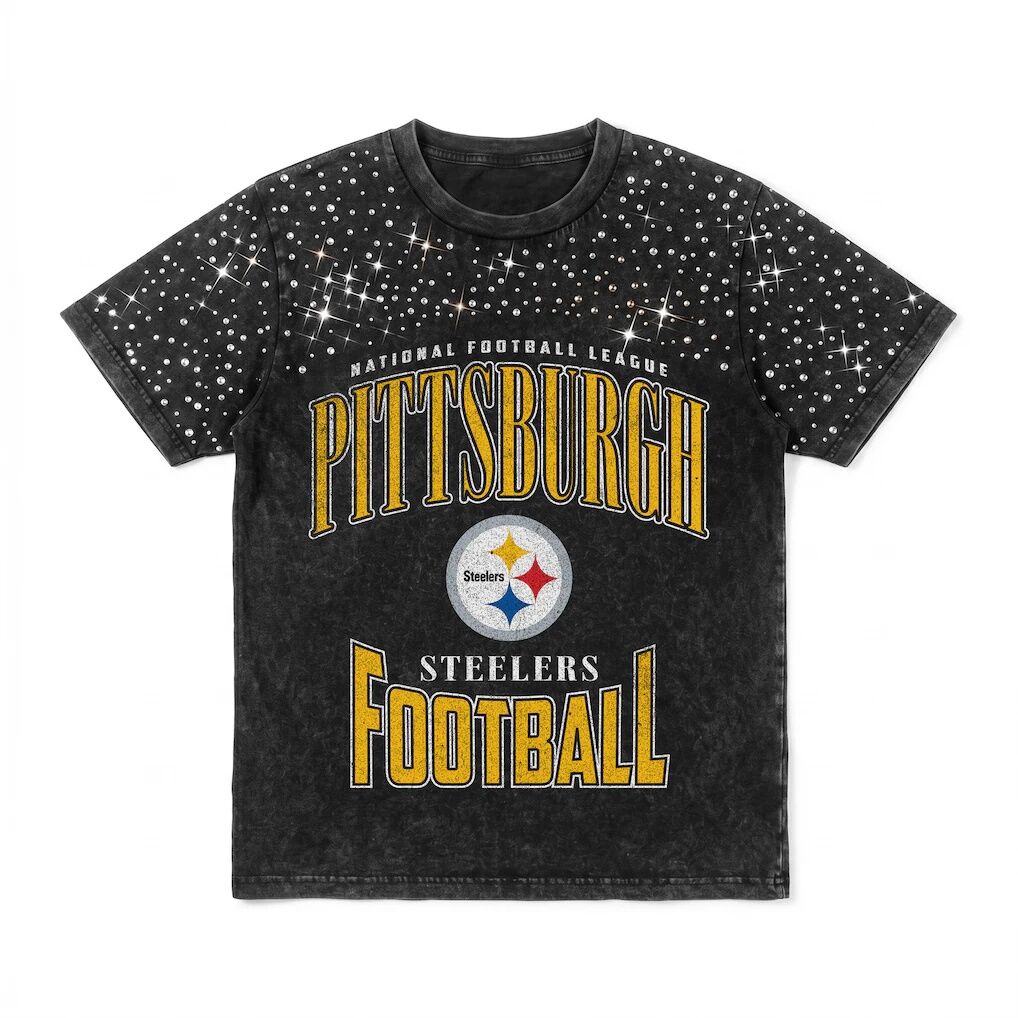Pittsburgh Steelers Gameday Couture Women's  In the Zone Washed Micro Rhinestone T-Shirt