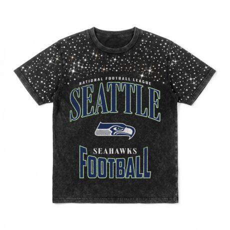 Seattle Seahawks Gameday Couture Women's In the Zone Washed Micro Rhinestone T-Shirt - Black - Front View