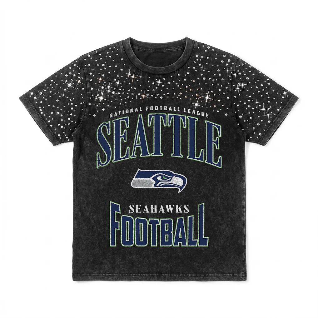 Seattle Seahawks Gameday Couture Women's  In the Zone Washed Micro Rhinestone T-Shirt
