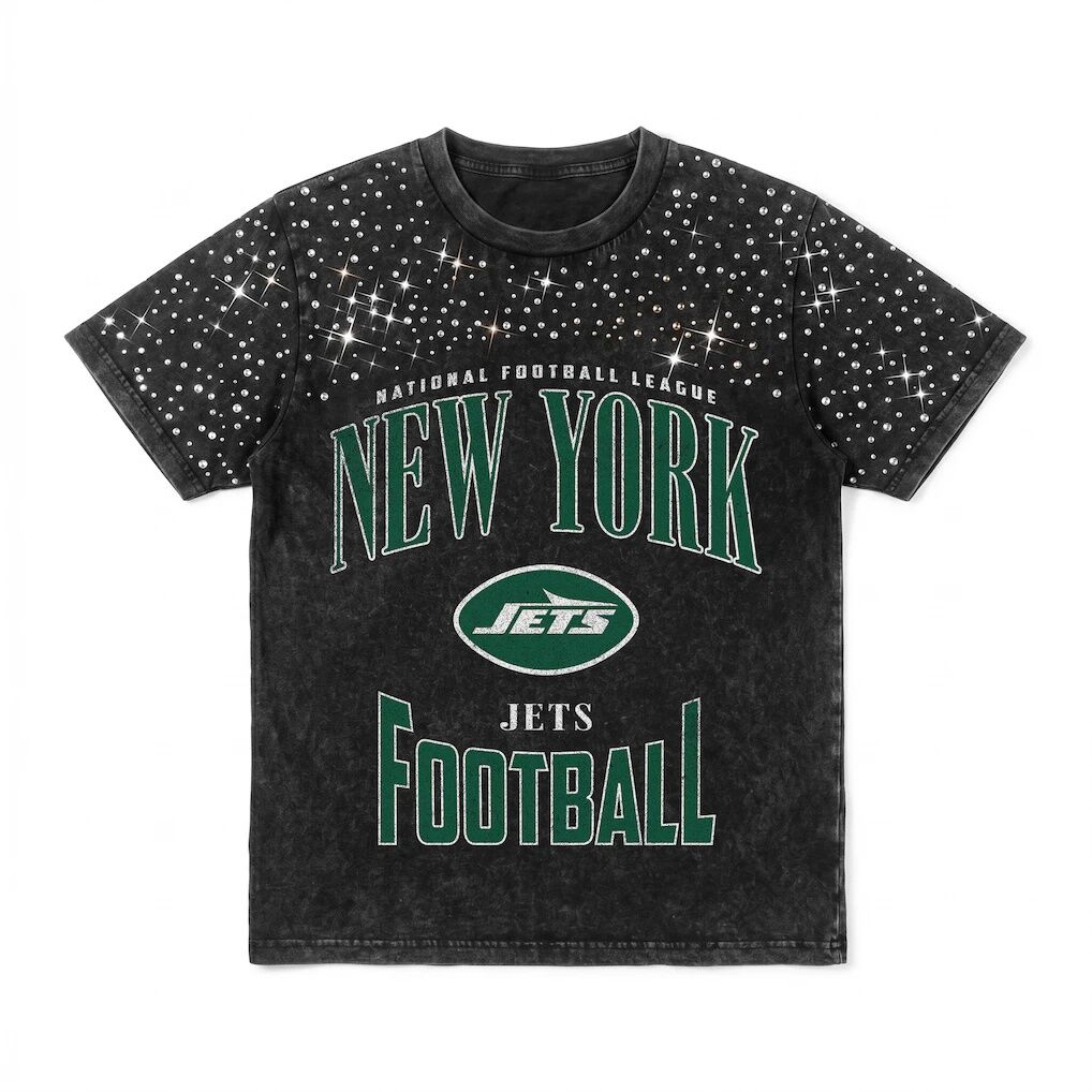 New York Jets Gameday Couture Women's  In the Zone Washed Micro Rhinestone T-Shirt