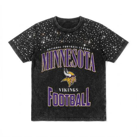 Minnesota Vikings Gameday Couture Women's In the Zone Washed Micro Rhinestone T-Shirt - Black - Front View