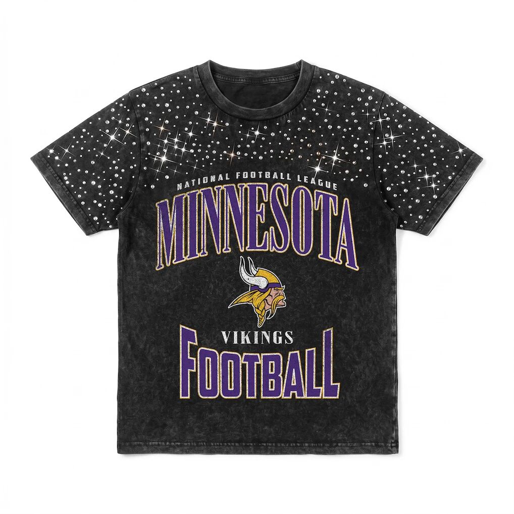 Minnesota Vikings Gameday Couture Women's  In the Zone Washed Micro Rhinestone T-Shirt