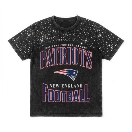 New England Patriots Gameday Couture Women's In the Zone Washed Micro Rhinestone T-Shirt - Black - Front View