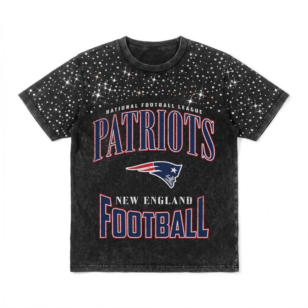 New England Patriots Gameday Couture Women's  In the Zone Washed Micro Rhinestone T-Shirt