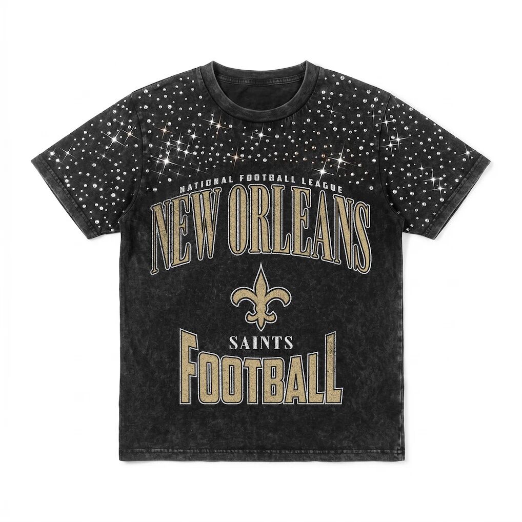 New Orleans Saints Gameday Couture Women's  In the Zone Washed Micro Rhinestone T-Shirt