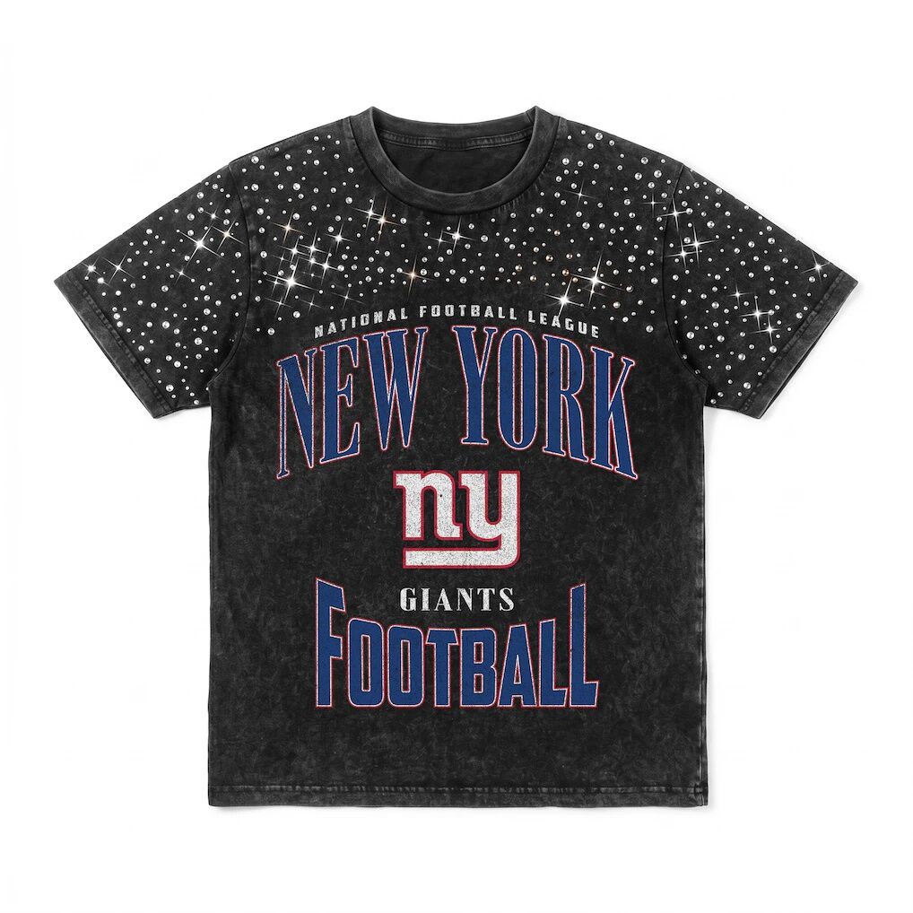 New York Giants Gameday Couture Women's  In the Zone Washed Micro Rhinestone T-Shirt