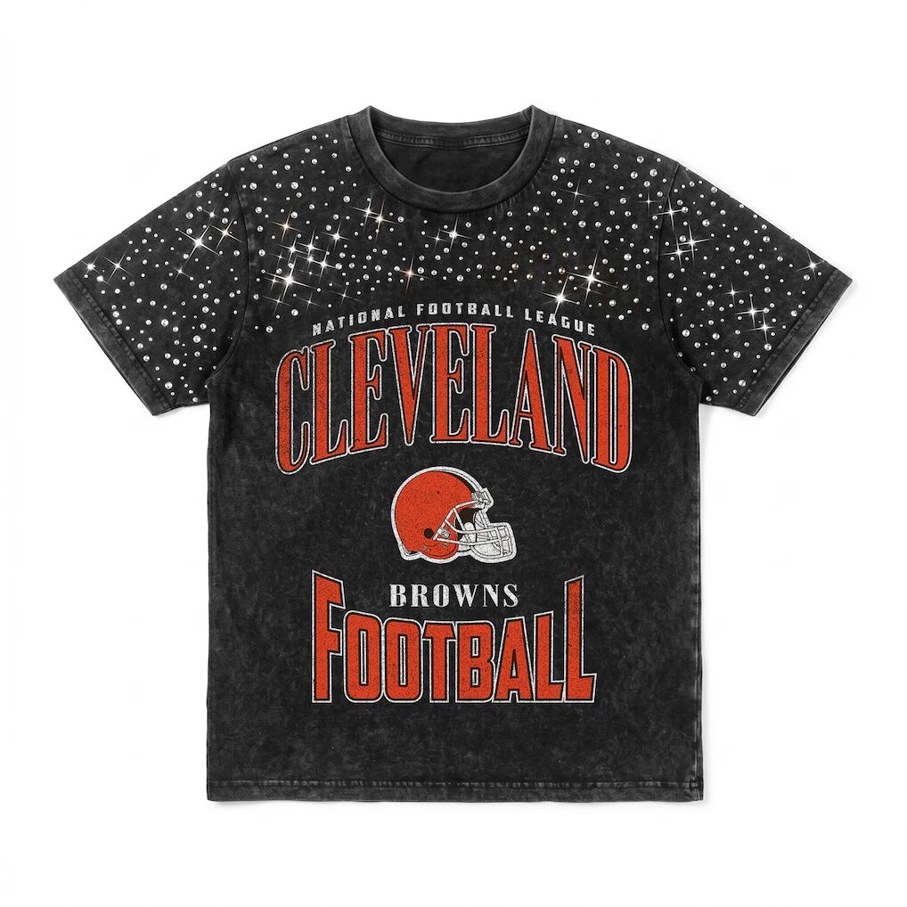 Cleveland Browns Gameday Couture Women's  In the Zone Washed Micro Rhinestone T-Shirt