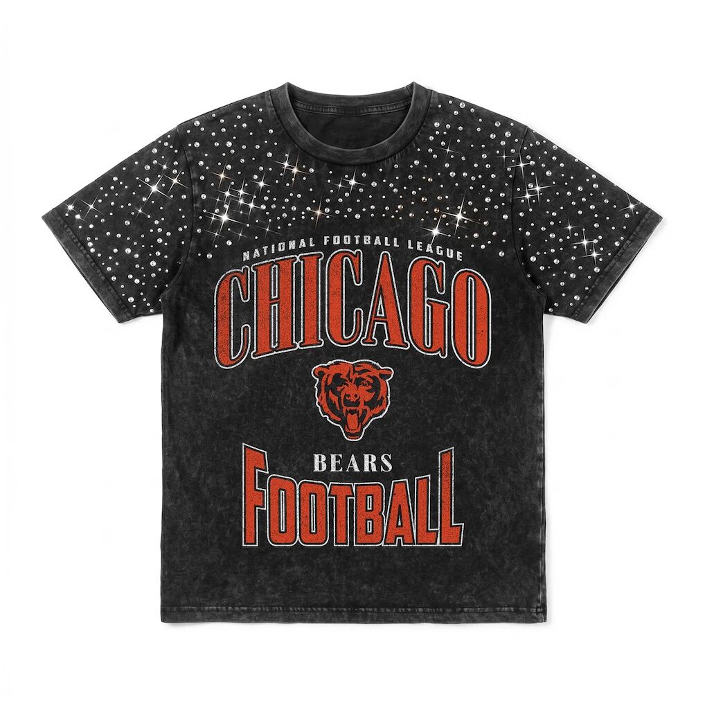 Chicago Bears Gameday Couture Women's  In the Zone Washed Micro Rhinestone T-Shirt