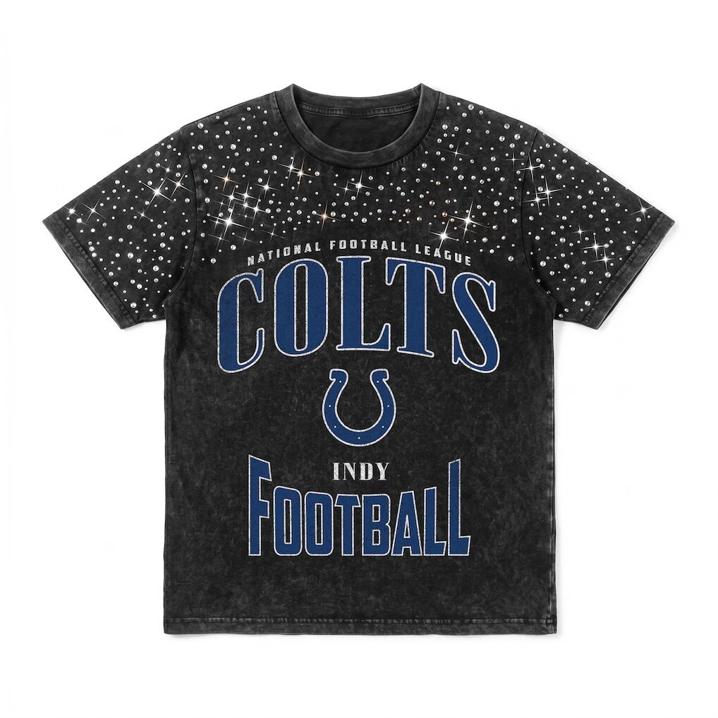 Indianapolis Colts Gameday Couture Women's  In the Zone Washed Micro Rhinestone T-Shirt