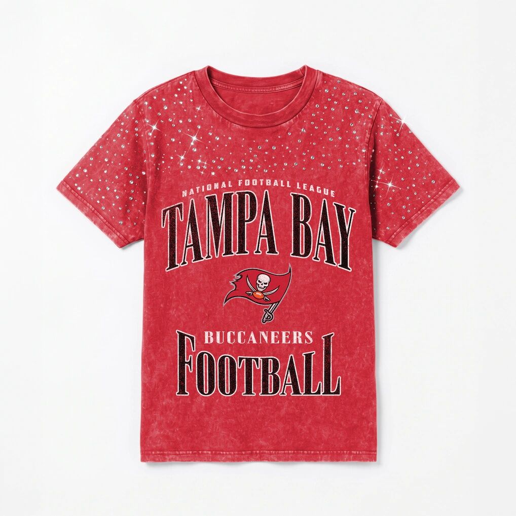 Tampa Bay Buccaneers Gameday Couture Women's  Sparkle & Score Washed Micro Rhinestone T-Shirt