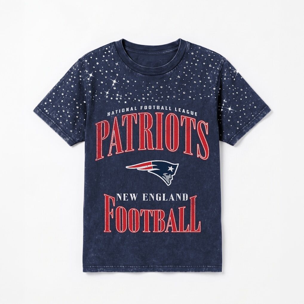 New England Patriots Gameday Couture Women's  Sparkle & Score Washed Micro Rhinestone T-Shirt