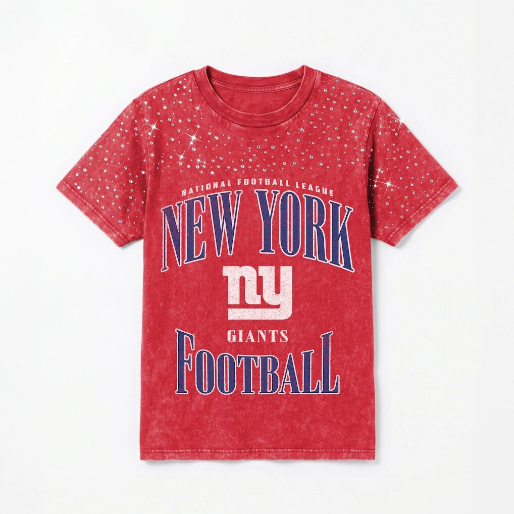 New York Giants Gameday Couture Women's  Sparkle & Score Washed Micro Rhinestone T-Shirt