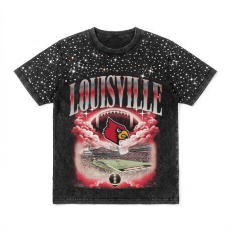 Louisville Cardinals Gameday Couture Women's Sky's the Limit Washed Micro Rhinestone T-Shirt - Black - Front View