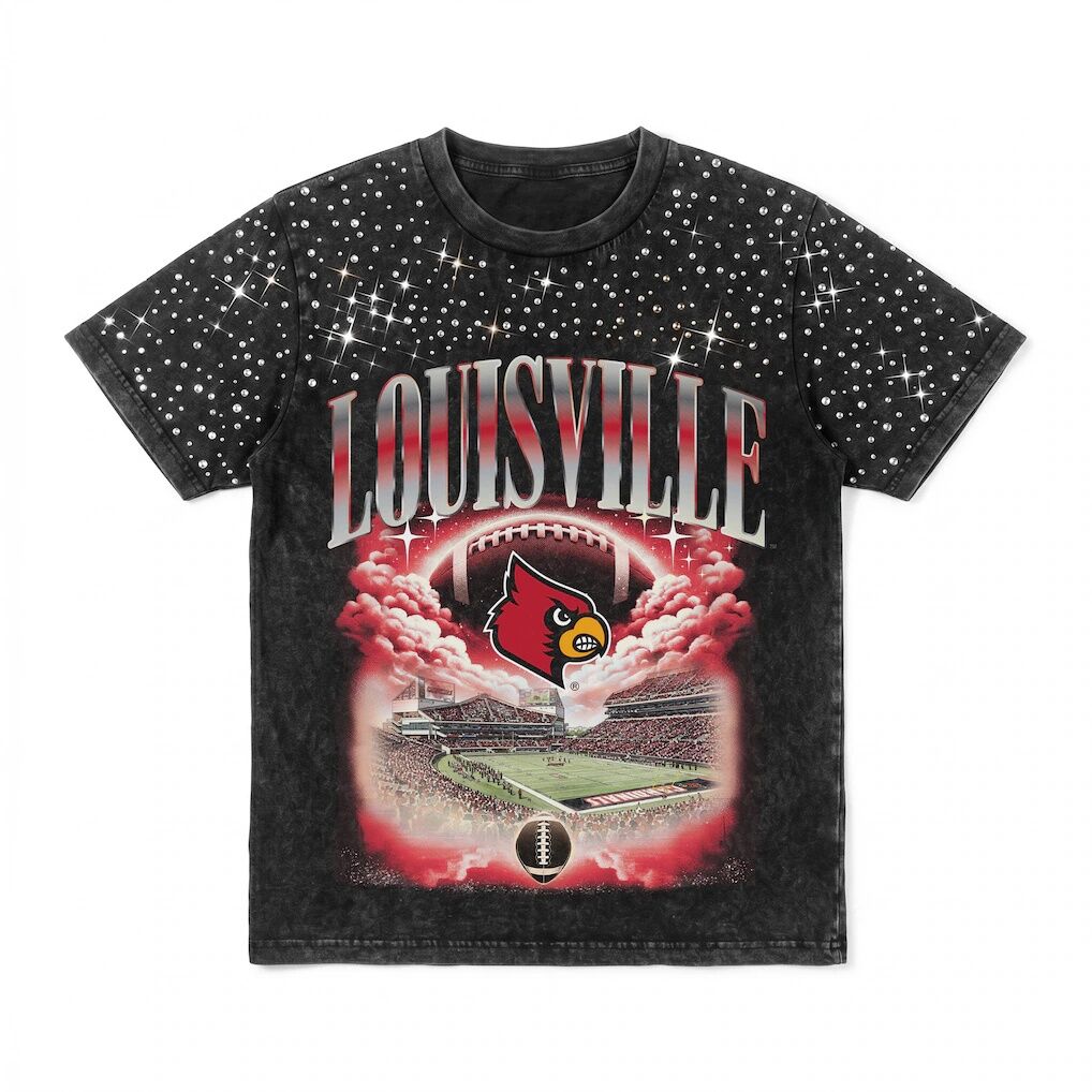 Louisville Cardinals Gameday Couture Women's  Sky's the Limit Washed Micro Rhinestone T-Shirt