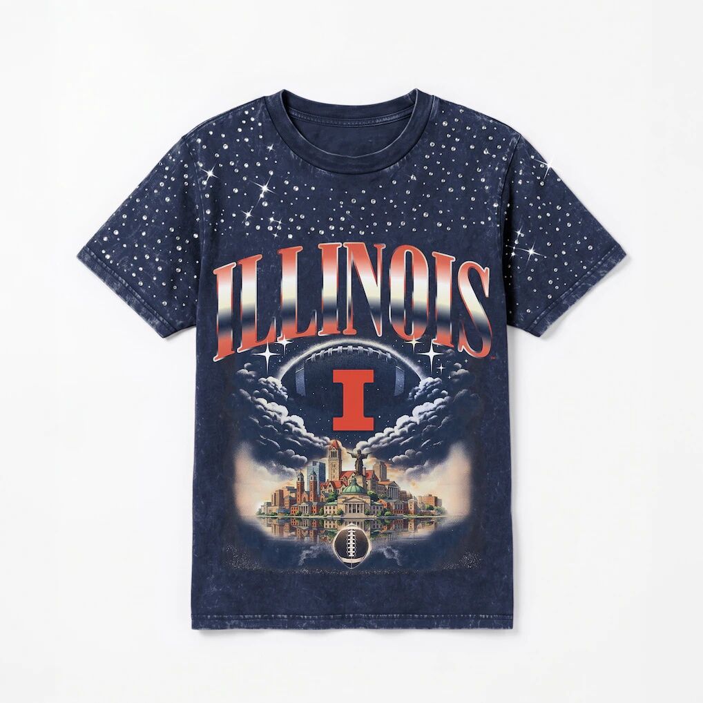 Illinois Fighting Illini Gameday Couture Women's  Sky's the Limit Washed Micro Rhinestone T-Shirt