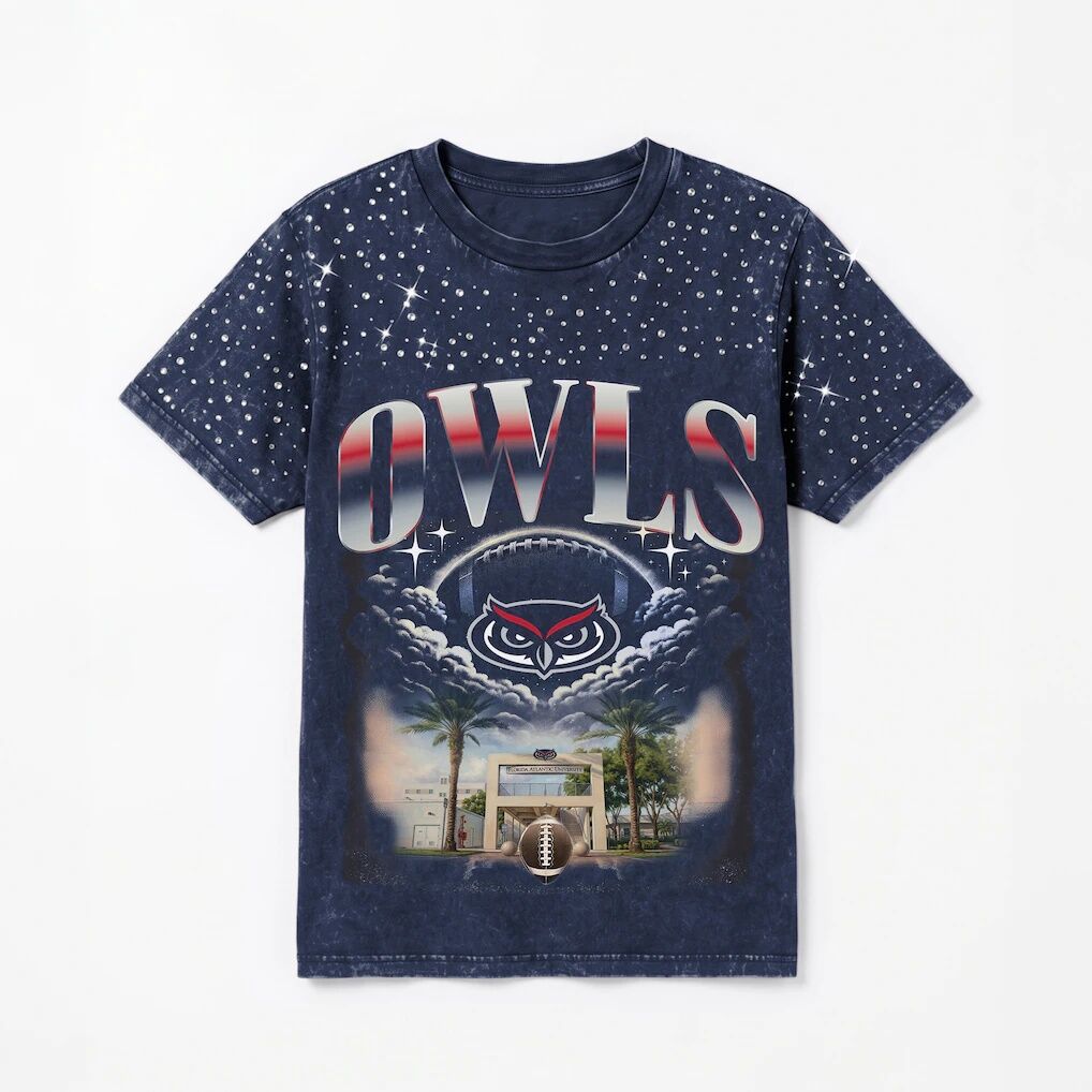 Florida Atlantic Owls Gameday Couture Women's  Sky's the Limit Washed Micro Rhinestone T-Shirt