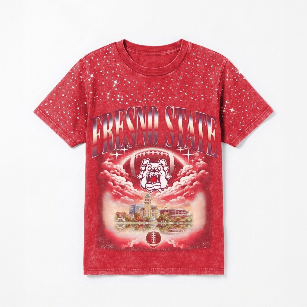 Fresno State Bulldogs Gameday Couture Women's  Sky's the Limit Washed Micro Rhinestone T-Shirt