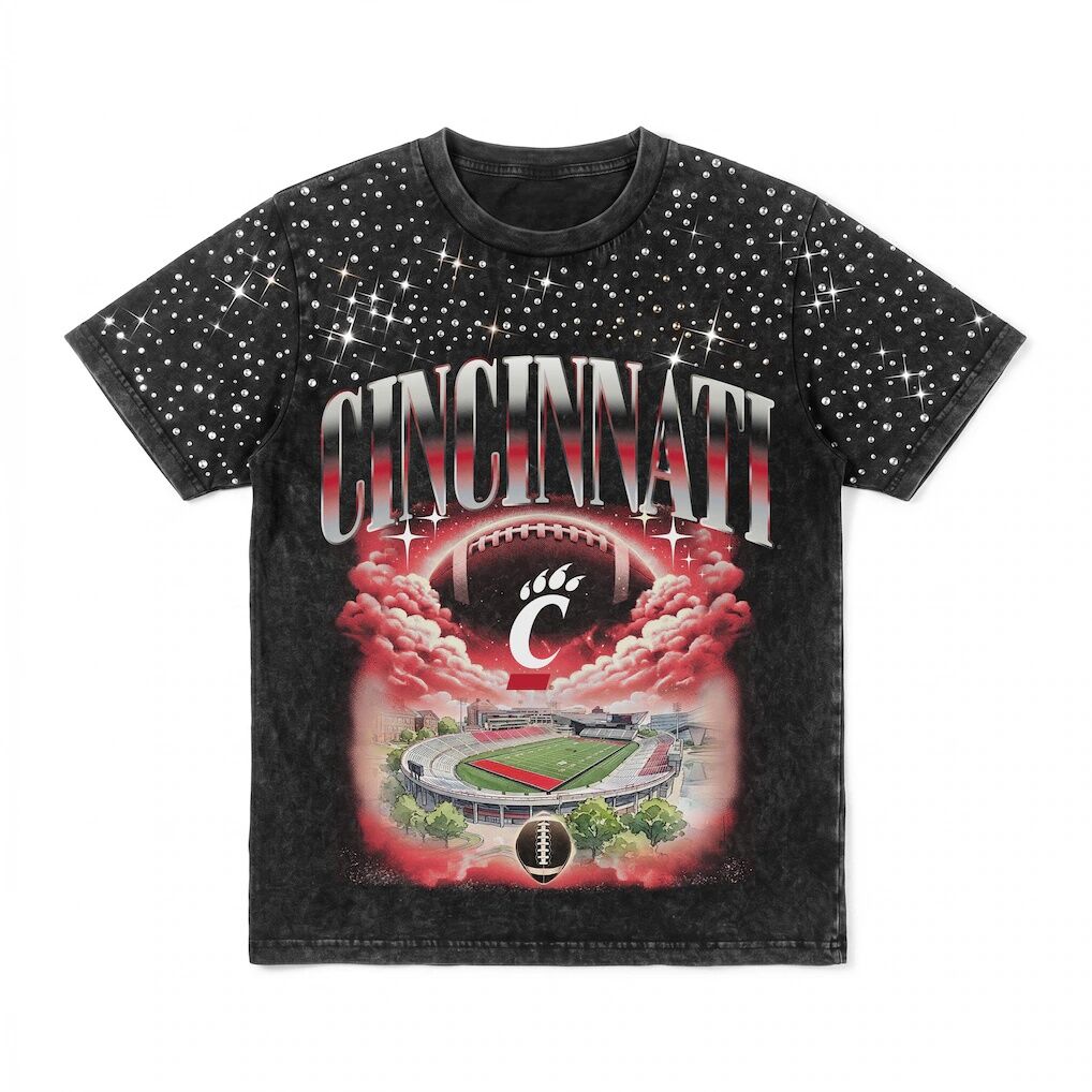 Cincinnati Bearcats Gameday Couture Women's  Sky's the Limit Washed Micro Rhinestone T-Shirt