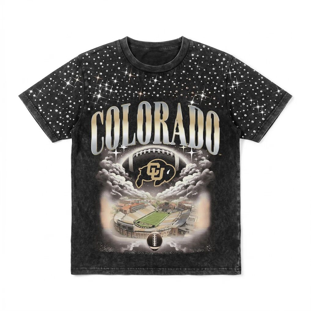 Colorado Buffaloes Gameday Couture Women's  Sky's the Limit Washed Micro Rhinestone T-Shirt