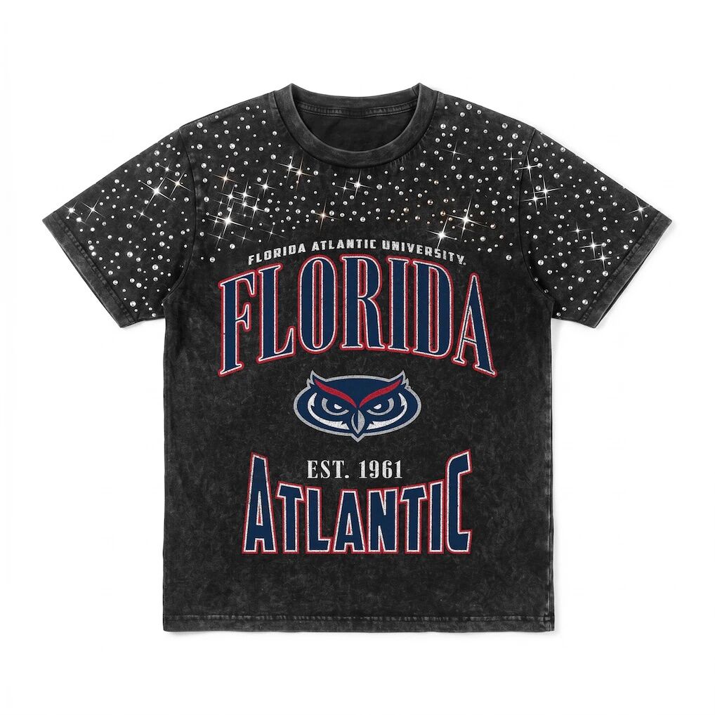 Florida Atlantic Owls Gameday Couture Women's In the Zone Washed Micro Rhinestone T-Shirt
