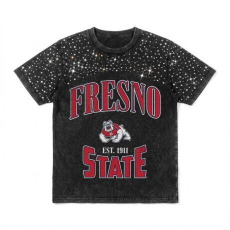 Fresno State Bulldogs Gameday Couture Women's In the Zone Washed Micro Rhinestone T-Shirt - Black - Front View