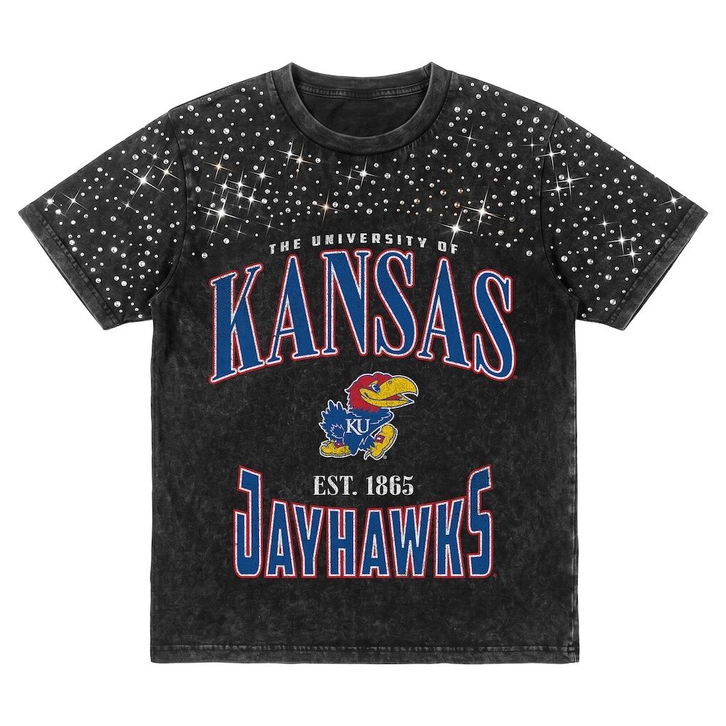 Kansas Jayhawks Gameday Couture Women's In the Zone Washed Micro Rhinestone T-Shirt