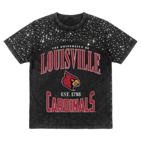 Louisville Cardinals Gameday Couture Women's In the Zone Washed Micro Rhinestone T-Shirt - Black - Front View