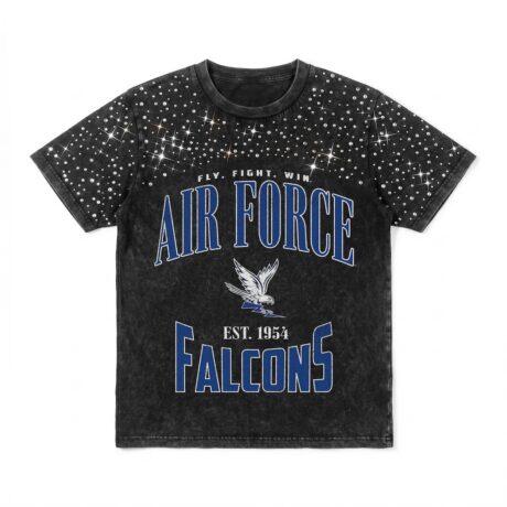 Air Force Falcons Gameday Couture Women's In the Zone Washed Micro Rhinestone T-Shirt - Black - Front View