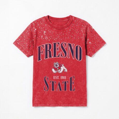 Fresno State Bulldogs Gameday Couture Women's Sparkle & Score Washed Micro Rhinestone T-Shirt - Red - Front View