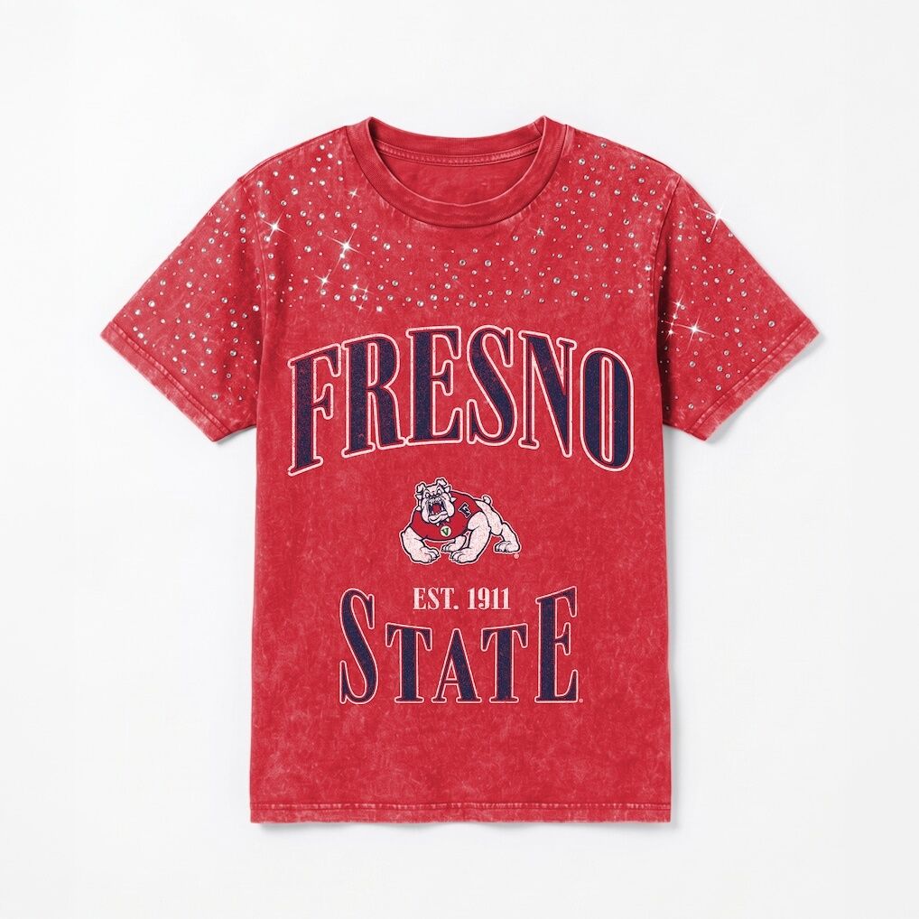 Fresno State Bulldogs Gameday Couture Women's Sparkle & Score Washed Micro Rhinestone T-Shirt