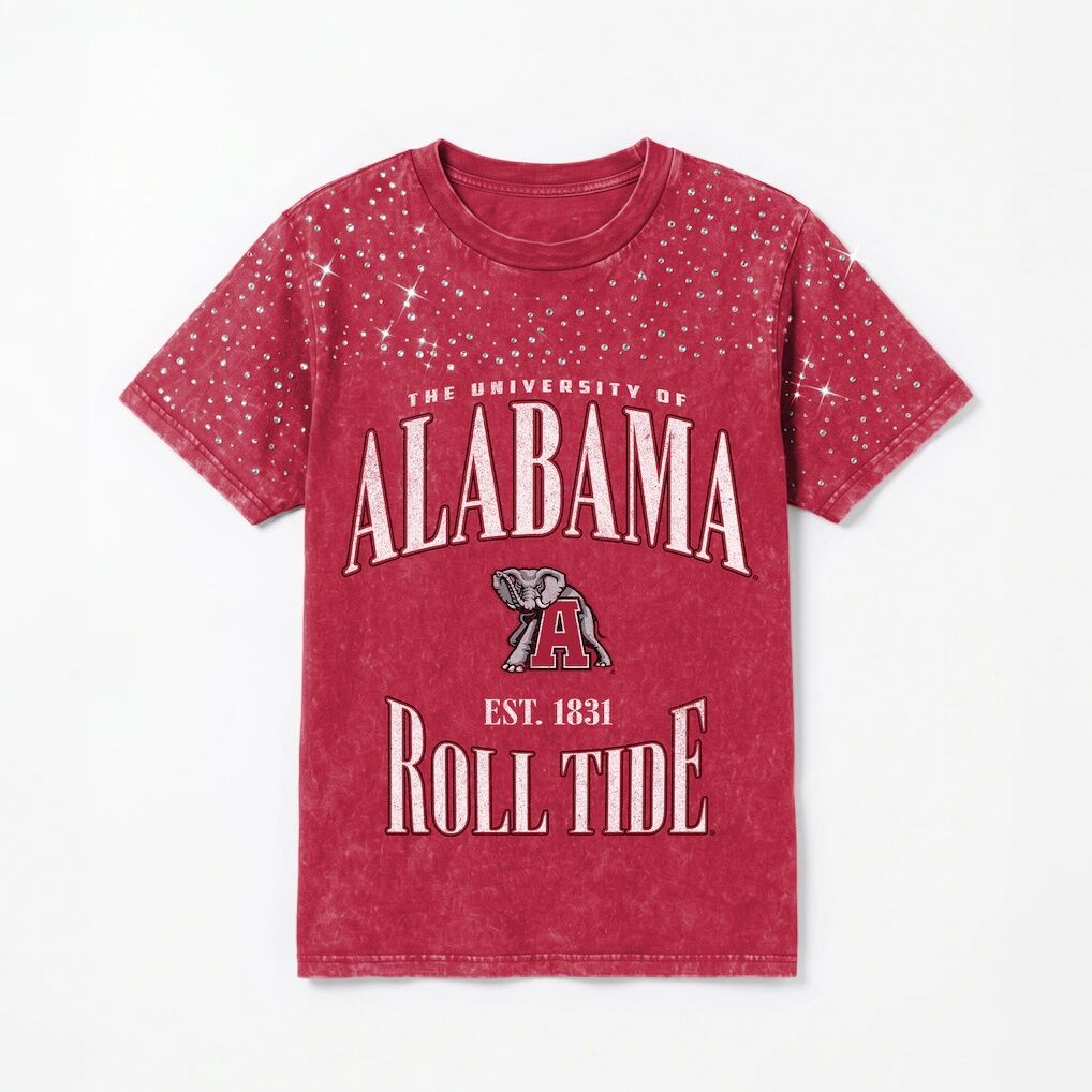 Alabama Crimson Tide Gameday Couture Women's Sparkle & Score Washed Micro Rhinestone T-Shirt