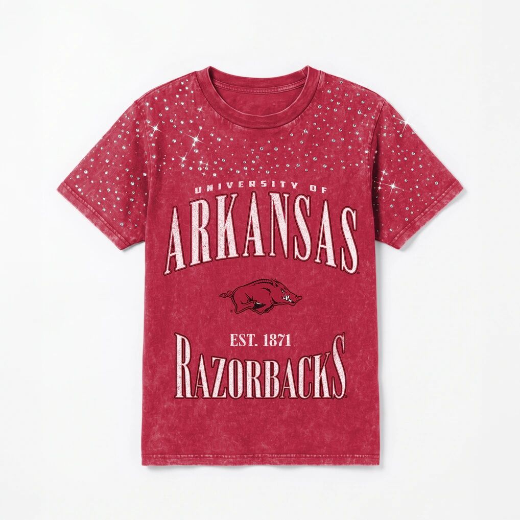 Arkansas Razorbacks Gameday Couture Women's Sparkle & Score Washed Micro Rhinestone T-Shirt - Cardinal