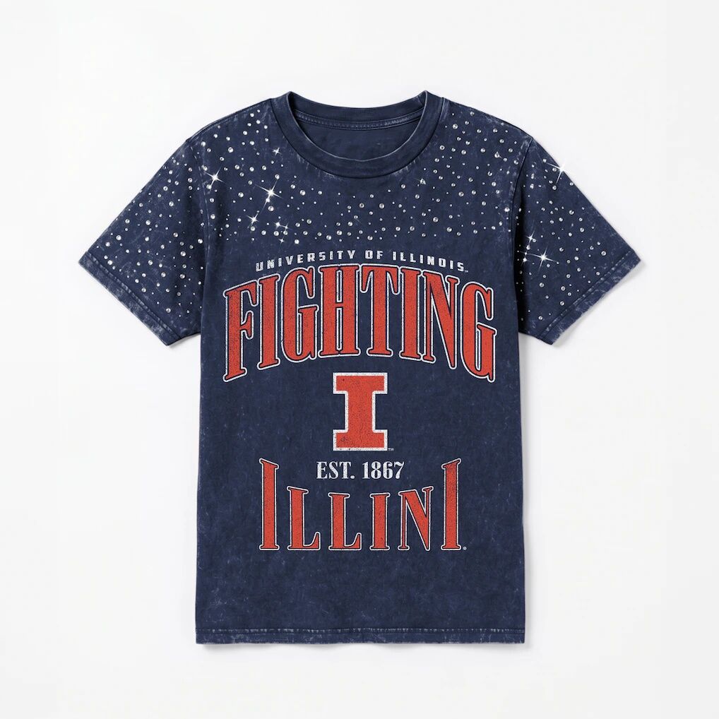 Illinois Fighting Illini Gameday Couture Women's Sparkle & Score Washed Micro Rhinestone T-Shirt
