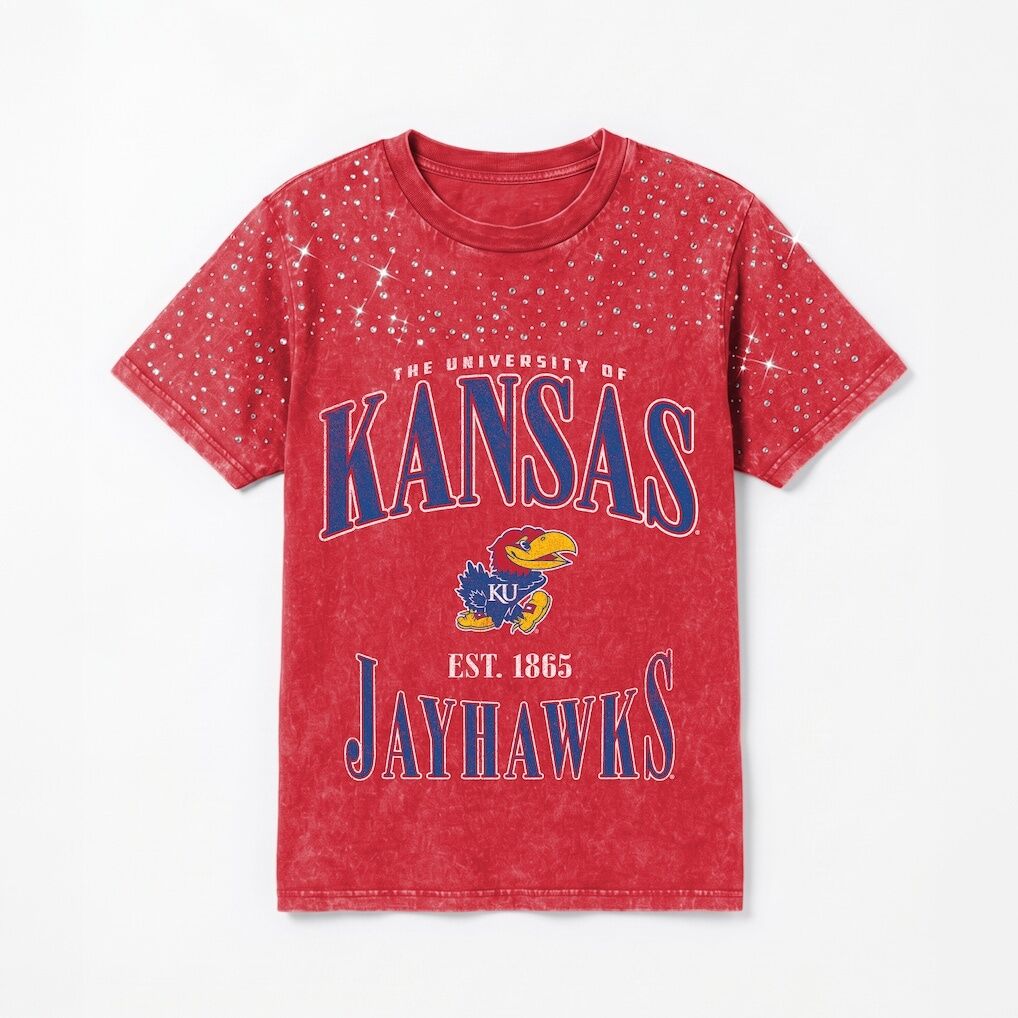 Kansas Jayhawks Gameday Couture Women's Sparkle & Score Washed Micro Rhinestone T-Shirt