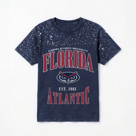 Florida Atlantic Owls Gameday Couture Women's Sparkle & Score Washed Micro Rhinestone T-Shirt - Navy - Front View