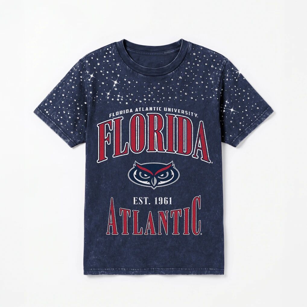 Florida Atlantic Owls Gameday Couture Women's Sparkle & Score Washed Micro Rhinestone T-Shirt