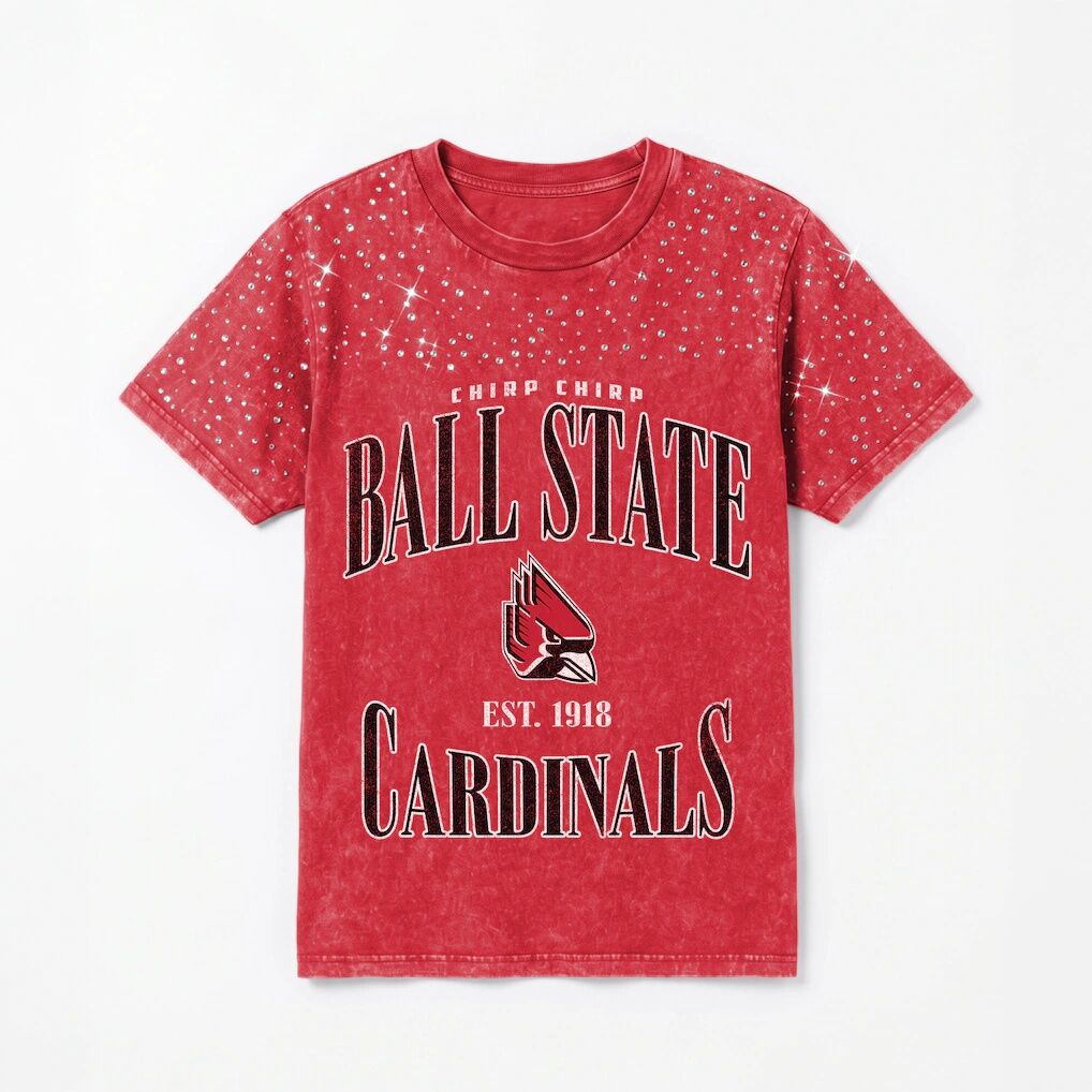 Ball State Cardinals Gameday Couture Women's Sparkle & Score Washed Micro Rhinestone T-Shirt - Cardinal