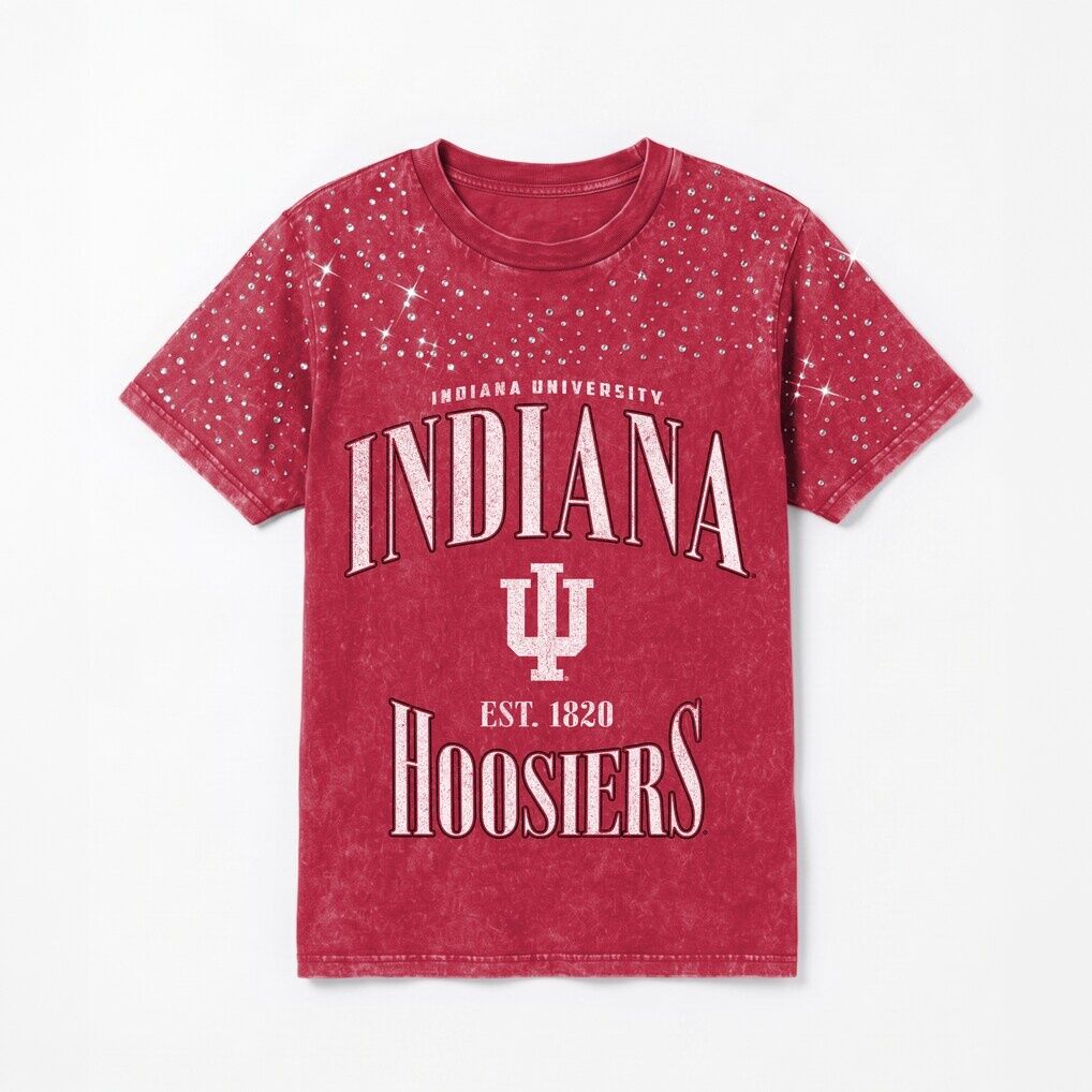 Indiana Hoosiers Gameday Couture Women's Sparkle & Score Washed Micro Rhinestone T-Shirt